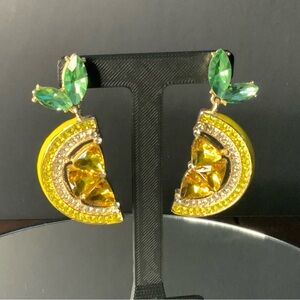 Rhinestone and Enamel Lemon Slice Earrings